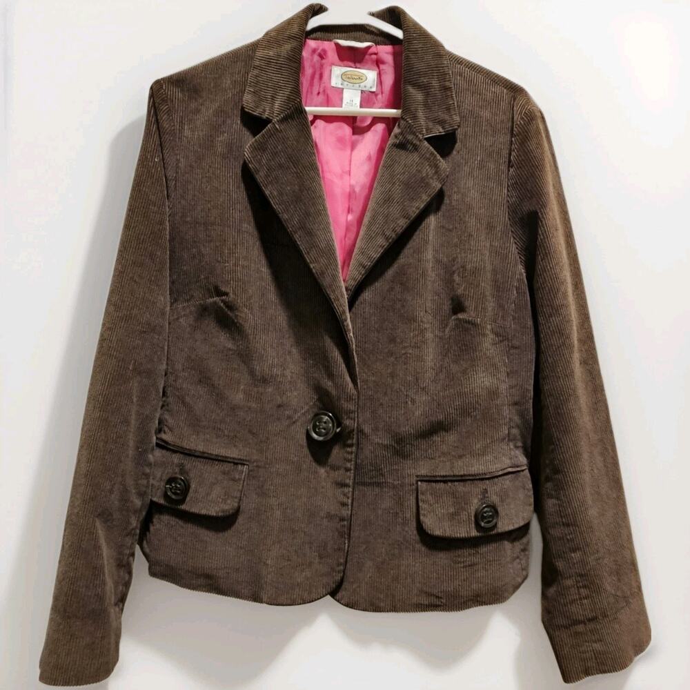 Talbots Blazer Womens 16p Brown Corduroy Lined One Button Pockets Short Jacket
